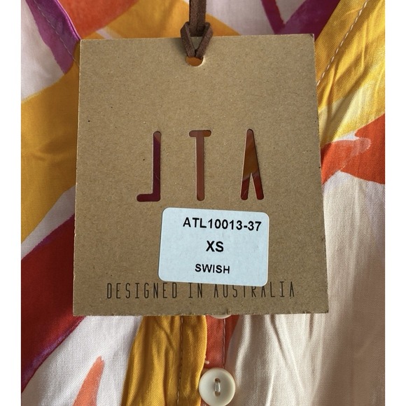 NWT Abel the Label Anthropologie‎ Swish Hi Lo Dress Orange Pink Smocking Size XS - Picture 6 of 10